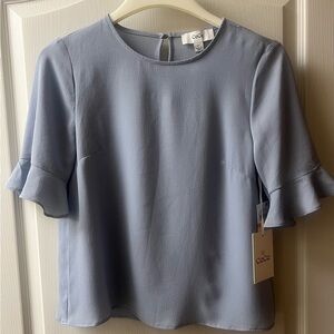 CeCe Soft Blue Ruffle Sleeve Blouse, Petite Small, New!